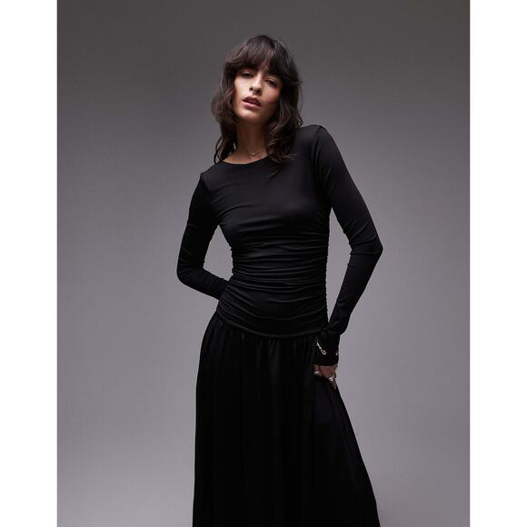 Nia Sera slinky long sleeve ruched midaxi dress in black $148.00 nwt medium - Picture 2 of 11